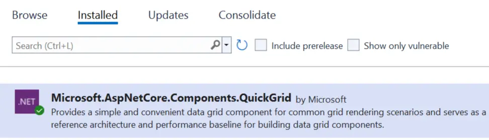 Blazor QuickGrid Package