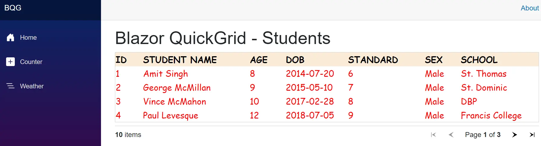 QuickGrid Student Records